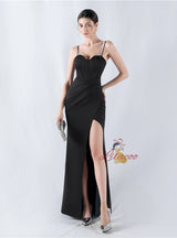 Mermaid Spaghetti Straps Pleats Beading Prom Dress