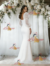 White Mermaid Sequins Long Sleeve Wedding Dress