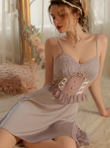 Sexy Gauze Stitching Satin Perspective Nightdress