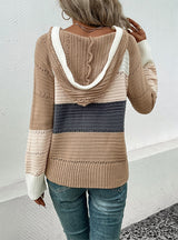 Hooded Color Matching Pullover Sweater