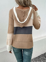Hooded Color Matching Pullover Sweater