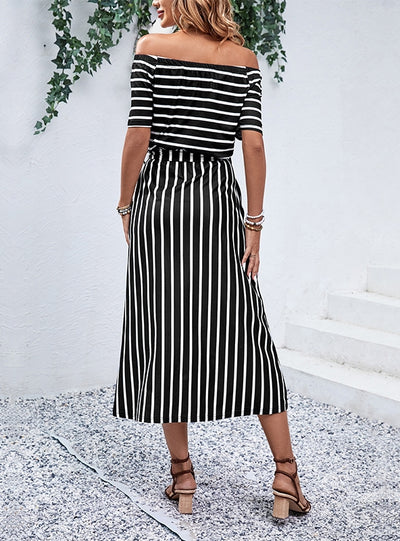 One-shoulder Striped Summer Dress
