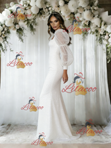 White Mermaid Sequins Long Sleeve Wedding Dress