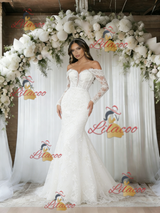 White Mermaid Lace Long Sleeve Wedding Dress
