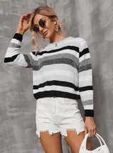 Women Striped Stitching Sweater