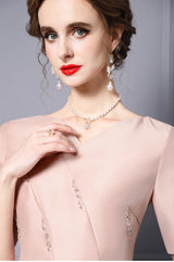 Pink V-neck Beading Mother Of The Bride Dress