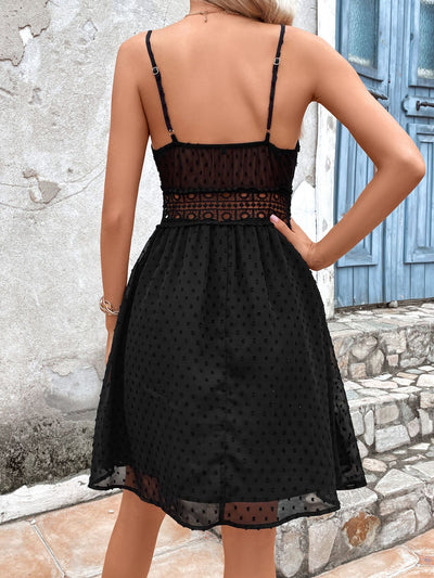 Sexy Suspender Patchwork Hollow Out Dress