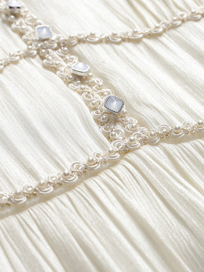 White V-neck Beading Pleats Mother Of The Bride Dress