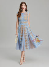 Round Neck Sleeveless Lace Gauze Dress