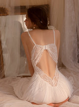 Lace Backless Gauze Perspective Suspender Nightdress