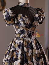 Black Puff Sleeve Backless Beading Homecoming Dress