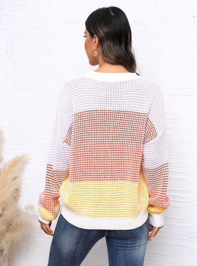 Casual Loose Round Neck Contrast Sweater
