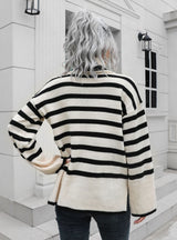Striped Side Split Medium and Long Sweater
