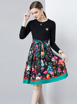 Stitching Vintage Print Dress