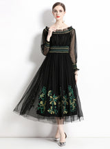 Mesh Embroidered Big Swing Dress