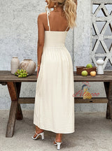 Vacation Button Sling Long Dress
