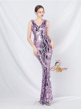V-neck Mermaid Sequins Prom Dress