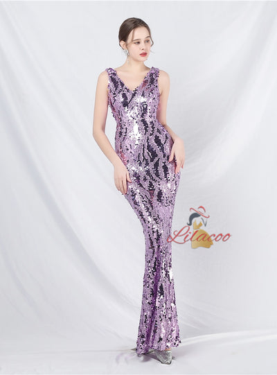 V-neck Mermaid Sequins Prom Dress