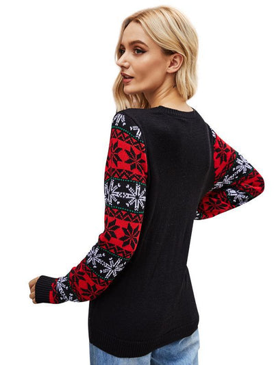 Christmas Embroidery Round Neck Sweater