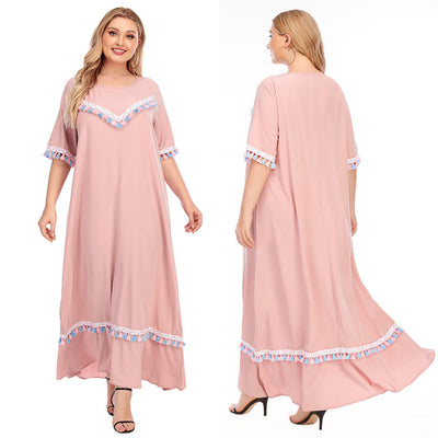 Loose Fringed Short-sleeved Dress