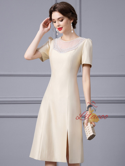 Apricot Short Sleeve Beading Mother Of The Bride Dress