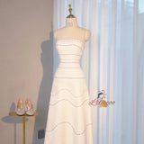 Simple White Strapless Beading Pearls Wedding Dress