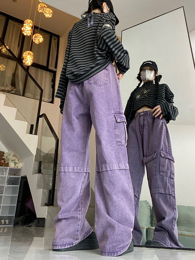 Vintage Purple Overalls Loose Wide-leg Jeans
