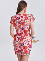 Bubble Sleeve Floral Short Dress
