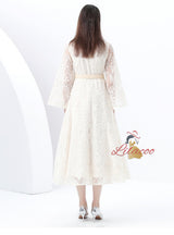 Retro Court Embroidery Long Lace Dress