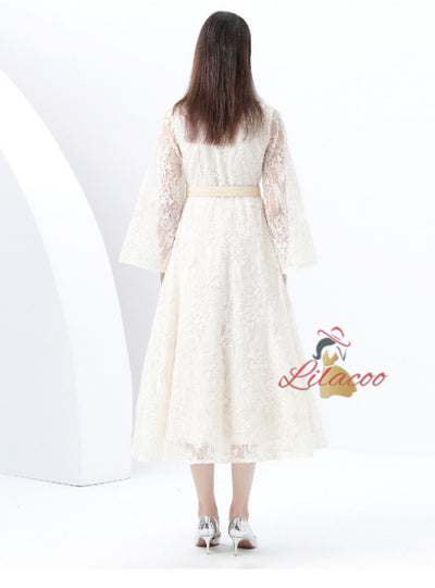 Retro Court Embroidery Long Lace Dress