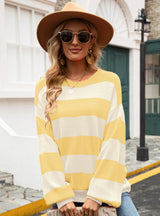 Stitching Striped Round Neck Loose Sweater