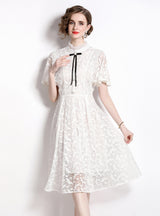 White Lace Slim Short Sleeve Dress