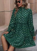 Diamond High Neck Long Sleeve Dress