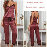 Sling Lace Satin Imitation Silk Pajamas Set