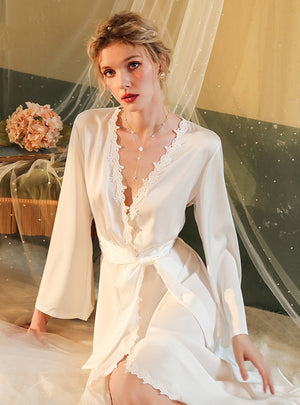 Long Sleeve Backless Satin Nightgown