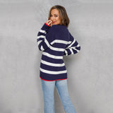 Crew Neck Stitching Striped Pullover Sweater