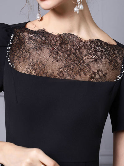 Black Short Sleeve Lace Mother Of The Bride Dress