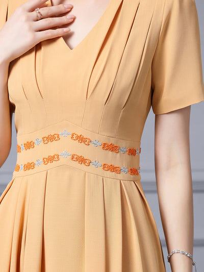 Yellow V-neck Short Sleeve Mother Of The Bride Dress