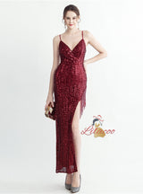 Spaghetti Straps Sequins Split Prom Dress