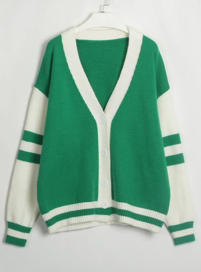 Contrast Cardigan Loose Knit Sweater