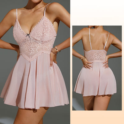 Sexy Mesh Perspective Lace Suspender Pajamas