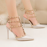 Thin High Heel Patent Leather Metal Rivet Sandals