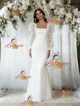 White Mermaid Sequins Long Sleeve Wedding Dress