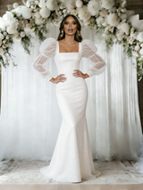 White Mermaid Sequins Long Sleeve Wedding Dress