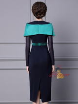 Navy Blue Long Sleeve Mother Of The Bride Dress