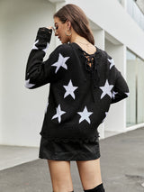 Leisure Five-star Jacquard Drawstring Pullover Sweater