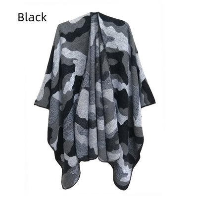Jacquard Thick Camouflage Split Shawl