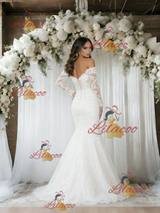 White Mermaid Lace Long Sleeve Wedding Dress