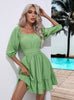 Ruffled Square Collar Short Sleeve Dress