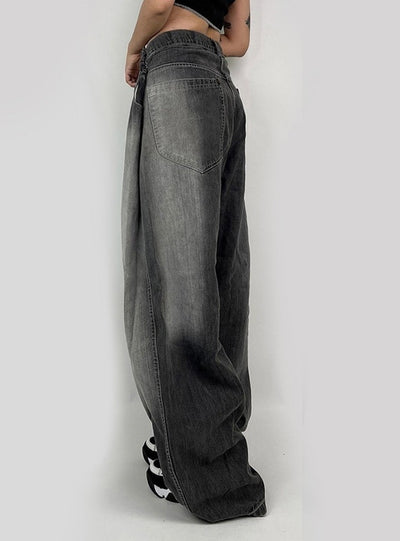 Gradient Rhinestone High Waist Loose Jeans